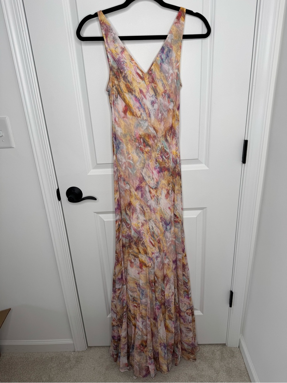 Theyskens' Theory Pastel Multi-Print V-Neck silk Maxi Dress small